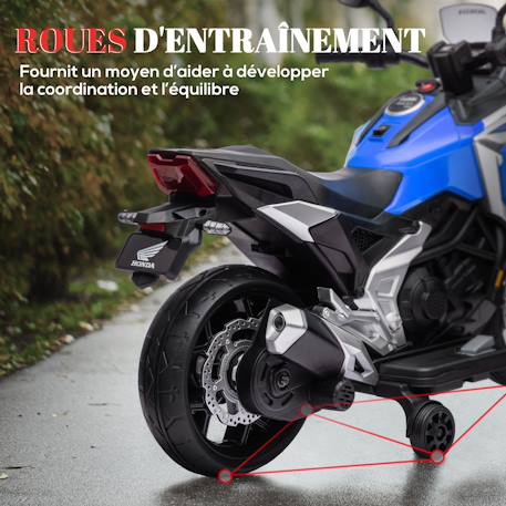 Moto électrique enfant honda nc750x - musiques, feux av led, entrée usb mp3 jack - 2 roues auxiliaires Blanc+Bleu+Rouge 12 - vertbaudet enfant 