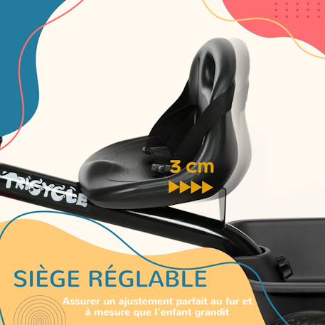 Tricycle enfant - siège réglable avec dossier et ceinture, pédales antidérapantes - panier, benne arrière Noir+Rouge 6 - vertbaudet enfant 