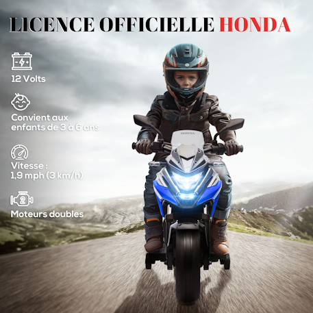 Moto électrique enfant honda nc750x - musiques, feux av led, entrée usb mp3 jack - 2 roues auxiliaires Blanc+Bleu+Rouge 10 - vertbaudet enfant 