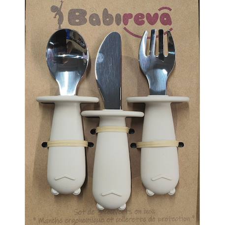 Set de 3 couverts en inox Beige+Gris+Rose 1 - vertbaudet enfant 