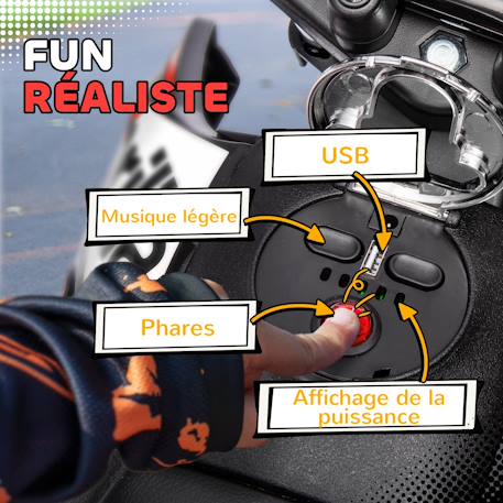 Motocross électrique enfant aprilia rx 125 max. 6 km/h roues auxiliaires amovibles phare effets sonores Blanc+Rouge 12 - vertbaudet enfant 