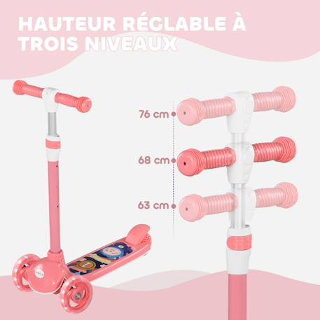 Trottinette enfant trottinette 3 roues lumineuses led hauteur guidon réglable frein à friction arrière Bleu+Rose 10 - vertbaudet enfant 