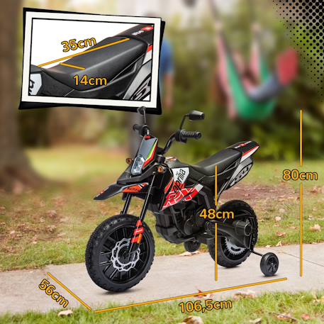 Motocross électrique enfant aprilia rx 125 max. 6 km/h roues auxiliaires amovibles phare effets sonores Blanc+Rouge 9 - vertbaudet enfant 