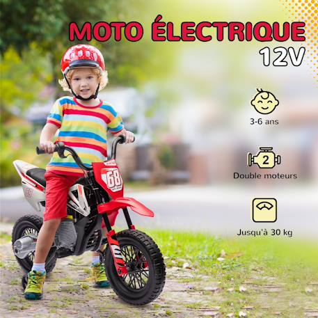 Moto cross électrique dirt bike enfant 12v 2 moteurs 2 vitesses 2,4-5 km/h max. Musiques Rouge+Vert 6 - vertbaudet enfant 