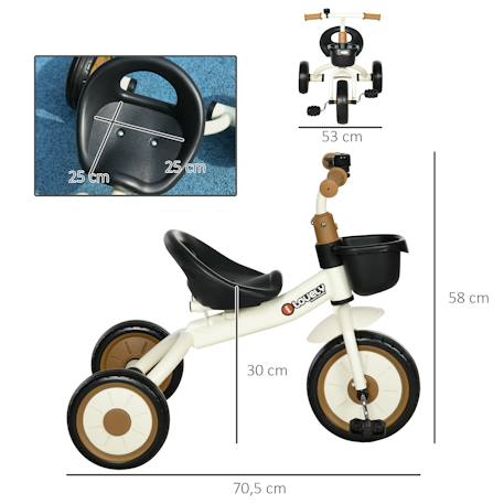 Tricycle enfant multi-équipé garde-boue sonnette panier pédales antidérapantes siège réglable avec dossier Blanc+Bleu+Rose+Vert 3 - vertbaudet enfant 