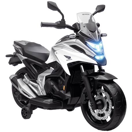 Moto électrique enfant honda nc750x - musiques, feux av led, entrée usb mp3 jack - 2 roues auxiliaires Blanc+Bleu+Rouge 1 - vertbaudet enfant 