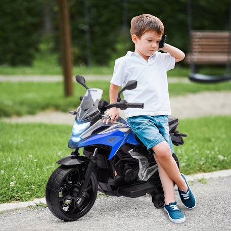 Moto électrique enfant honda nc750x - musiques, feux av led, entrée usb mp3 jack - 2 roues auxiliaires Blanc+Bleu+Rouge 8 - vertbaudet enfant 