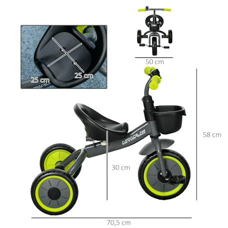 Tricycle enfant multi-équipé garde-boue sonnette panier pédales antidérapantes siège réglable avec dossier Blanc+Bleu+Noir+Rose+Vert 15 - vertbaudet enfant 
