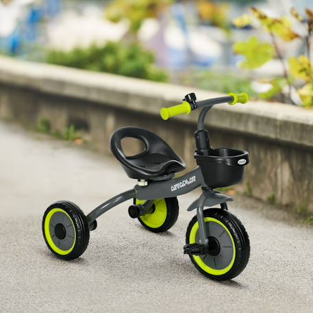 Tricycle enfant multi-équipé garde-boue sonnette panier pédales antidérapantes siège réglable avec dossier Blanc+Bleu+Noir+Rose+Vert 16 - vertbaudet enfant 