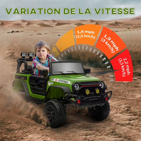 Voiture électrique 4x4 enfant - portes ouvrables, ceinture, télécommande - 3 vitesses - effets sonores lumineux Vert 6 - vertbaudet enfant 