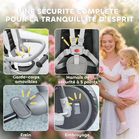 Tricycle évolutif pliable réglable 6 en 1 gris Gris 6 - vertbaudet enfant 