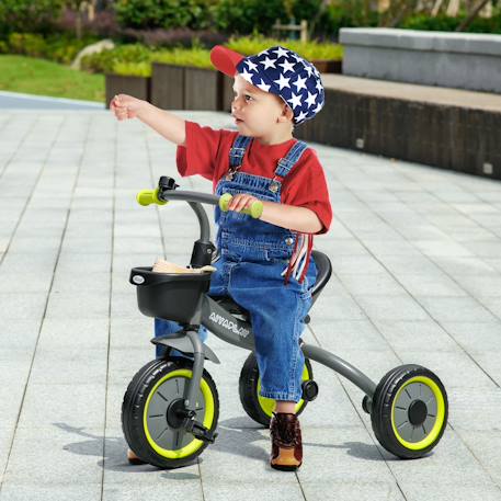 Tricycle enfant multi-équipé garde-boue sonnette panier pédales antidérapantes siège réglable avec dossier Blanc+Bleu+Noir+Rose+Vert 14 - vertbaudet enfant 