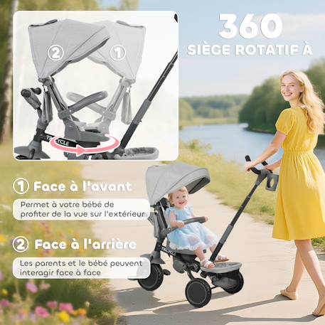 Tricycle évolutif pliable réglable 6 en 1 gris Gris 4 - vertbaudet enfant 