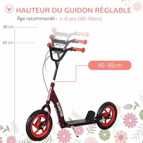 Trottinette patinette enfant roues 30 cm guidon réglable poignée frein et béquille acier Bleu+Rouge+Vert 9 - vertbaudet enfant 