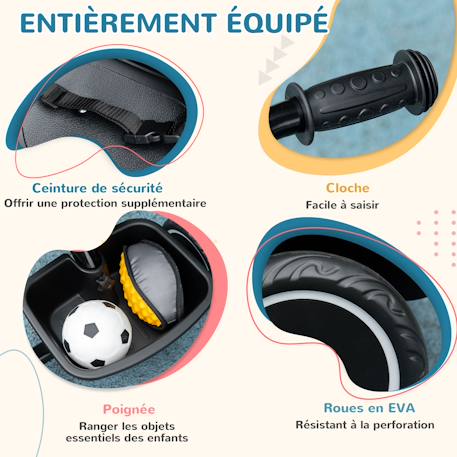 Tricycle enfant - siège réglable avec dossier et ceinture, pédales antidérapantes - panier, benne arrière Noir+Rouge 4 - vertbaudet enfant 
