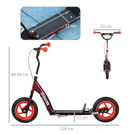 Trottinette patinette enfant roues 30 cm guidon réglable poignée frein et béquille acier Bleu+Rouge+Vert 8 - vertbaudet enfant 