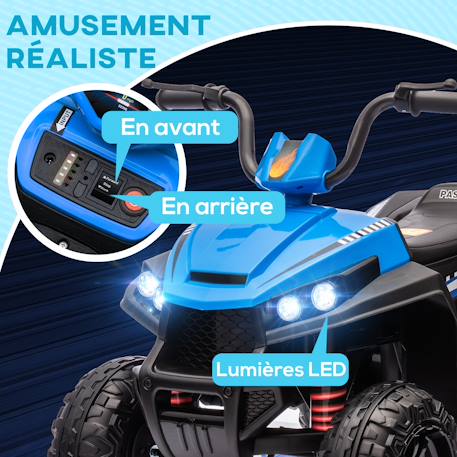 Quad électrique enfant 2 moteurs 12v 5 km/h max. Marche av ar nombreux effets Blanc+Bleu 10 - vertbaudet enfant 