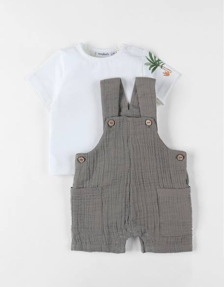 Ensemble salopette avec t-shirt coton Blanc 1 - vertbaudet enfant 