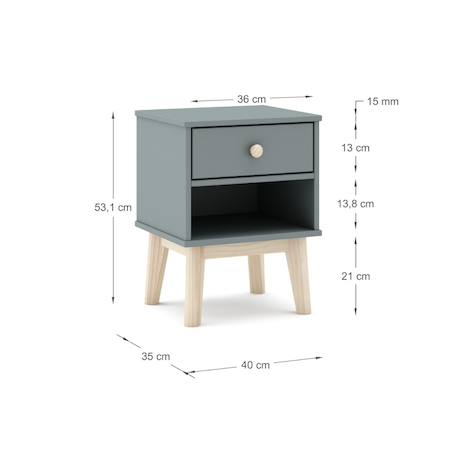 Chevet enfant 1 tiroir - gamme simon Blanc+Vert kaki 10 - vertbaudet enfant 