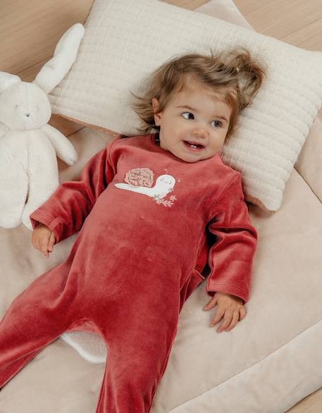 Pyjama bébé en velours brodé escargot Rouge 2 - vertbaudet enfant 