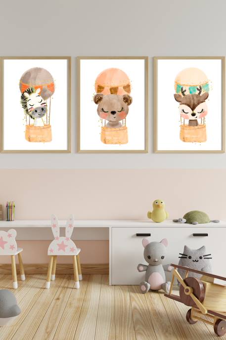 Lot 3 cadres muraux enfant zèbre + ours + cerf Multi coloured 2 - vertbaudet enfant 