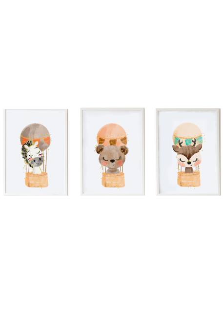 Lot 3 cadres muraux enfant zèbre + ours + cerf Multi coloured 1 - vertbaudet enfant 