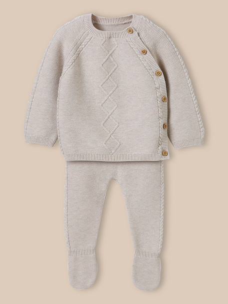Ensemble naissance - coton biologique et laine Beige chine 1 - vertbaudet enfant 