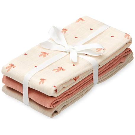 Lot de 3 langes en mousseline mix bows Rose, écru, marron 1 - vertbaudet enfant 