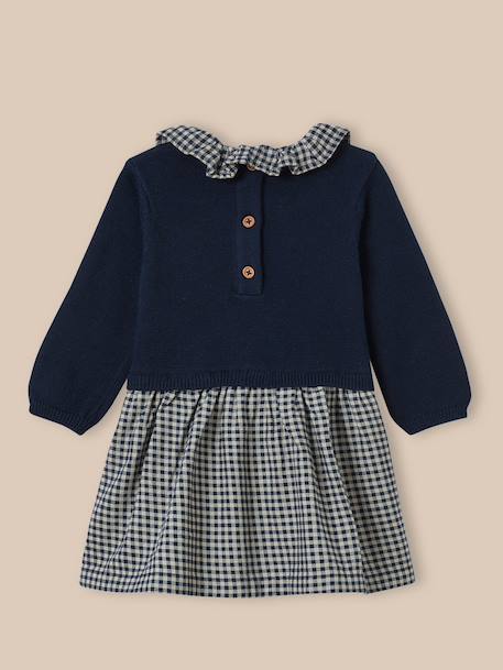 Robe bébé bi-matière Carreaux marine 2 - vertbaudet enfant 