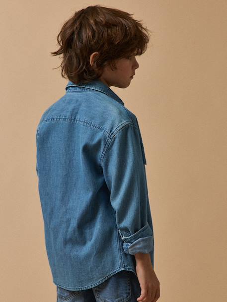 Chemise en denim garçon Bleu fonce uni 4 - vertbaudet enfant 