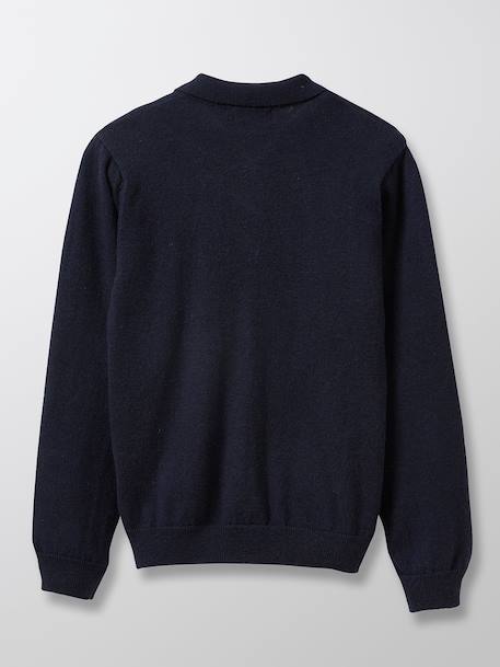 Pull col polo garçon Bleu fonce uni 2 - vertbaudet enfant 