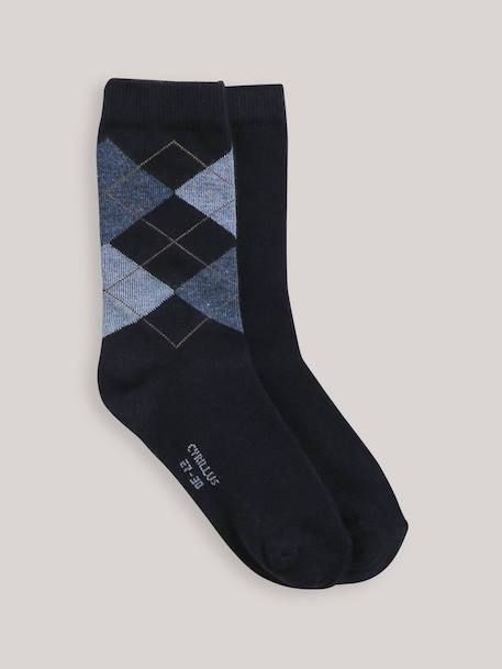 Lot de 2 chaussettes intarsia et unie Bleu fonce bicolor/m 4 - vertbaudet enfant 