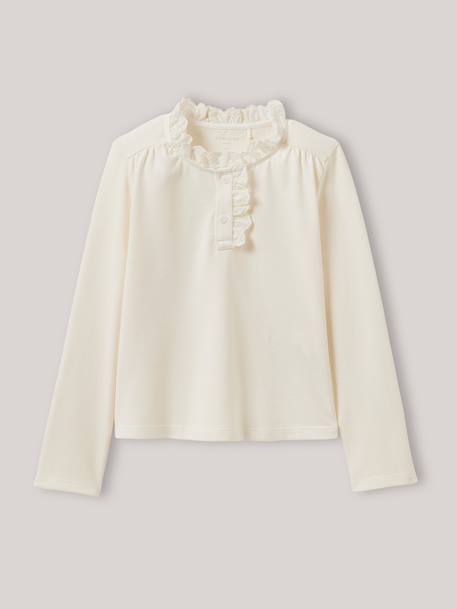 Fille-T-shirt, sous-pull-T-shirt-T-shirt fille col montant brodé - coton biologique