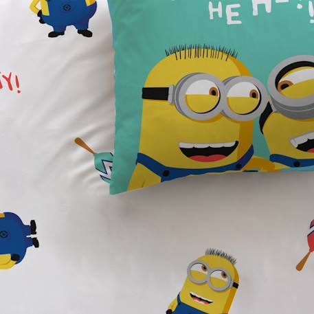 Parure de lit imprimée 100% coton, les minions fiesta Bleu 2 - vertbaudet enfant 