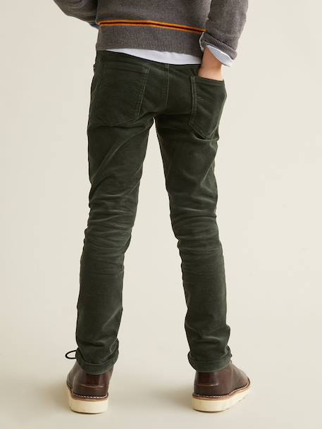 Slim en velours garçon Beige clair uni+Bleu fonce uni+Vert fonce uni 14 - vertbaudet enfant 