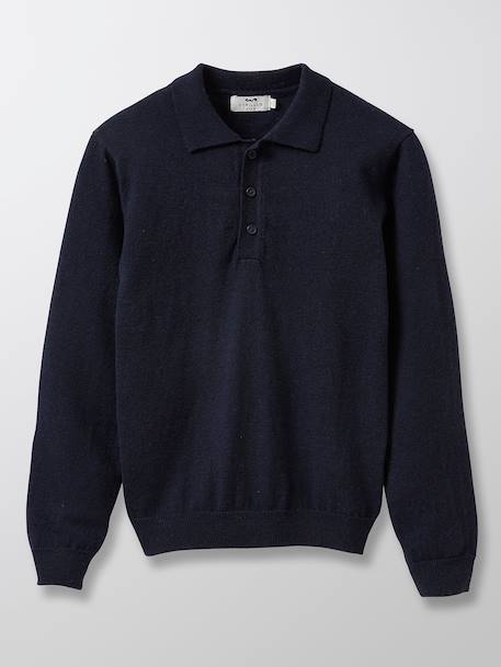 Pull col polo garçon Bleu fonce uni 1 - vertbaudet enfant 
