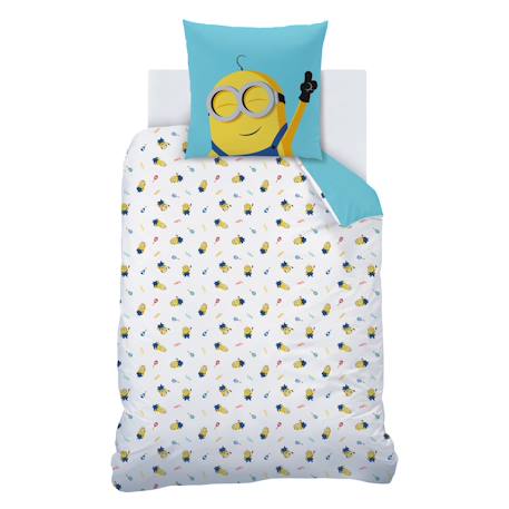 Parure de lit imprimée 100% coton, les minions fiesta Bleu 4 - vertbaudet enfant 