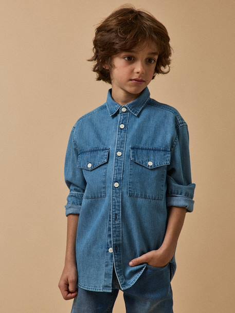 Chemise en denim garçon Bleu fonce uni 6 - vertbaudet enfant 