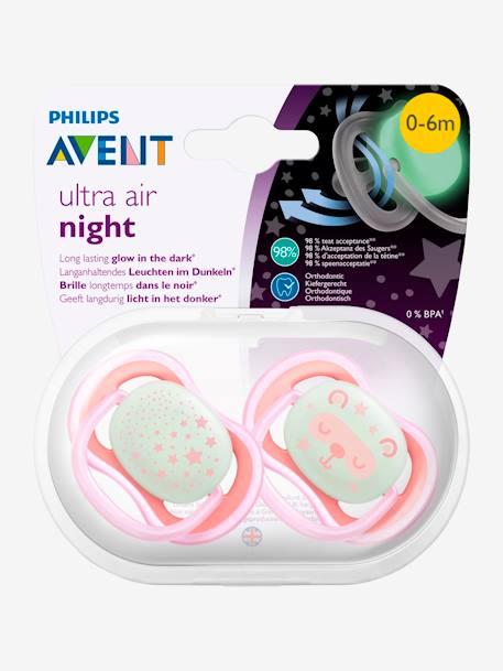 Lot de 2 sucettes 6-18 mois phosphorescentes Ultra Air Night Philips AVENT bleu+rose 3 - vertbaudet enfant 