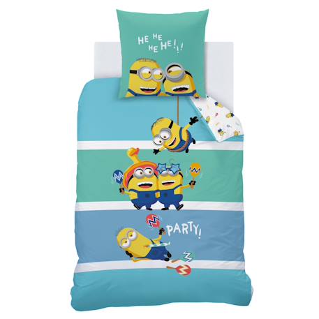 Parure de lit imprimée 100% coton, les minions fiesta Bleu 3 - vertbaudet enfant 