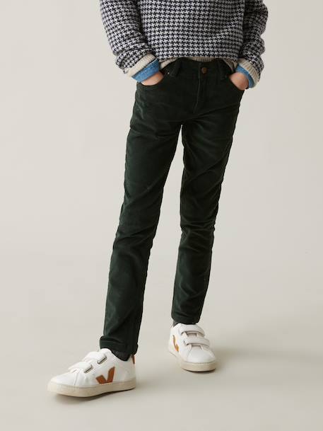 Slim en velours garçon Beige clair uni+Bleu fonce uni+Vert fonce uni 16 - vertbaudet enfant 
