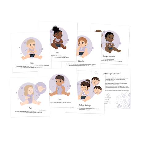 Cartes bébé signe Blanc - Ma famille+Blanc - Mes repas+Blanc - Mon hygiène+Blanc - Rituel du soir+Emotions 15 - vertbaudet enfant 
