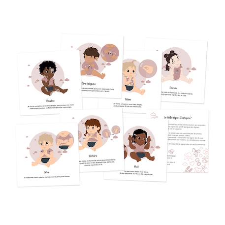 Cartes bébé signe Blanc - Ma famille+Blanc - Mes repas+Blanc - Mon hygiène+Blanc - Rituel du soir+Emotions 21 - vertbaudet enfant 