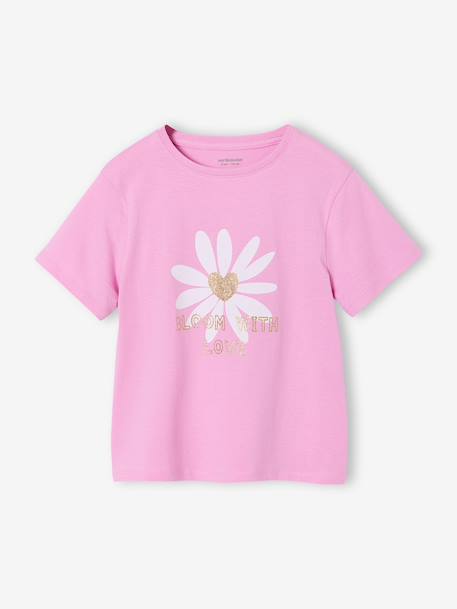Tee-shirt fille imprimé manches courtes écru+mauve+rose+vert sauge 4 - vertbaudet enfant 