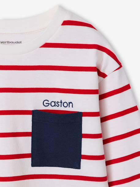T-shirt rayé garçon personnalisable écru+rouge+vert d'eau 9 - vertbaudet enfant 