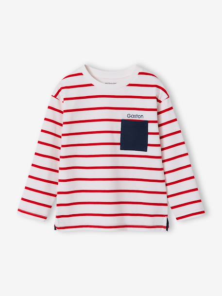 T-shirt rayé garçon personnalisable écru+rouge+vert d'eau 7 - vertbaudet enfant 