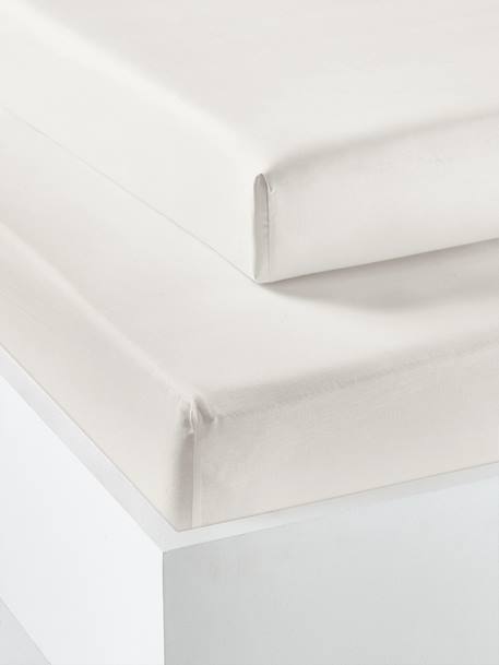 Lot de 2 draps-housses enfant en coton recyclé écru+gris perle+rose pâle+vert sauge 1 - vertbaudet enfant 