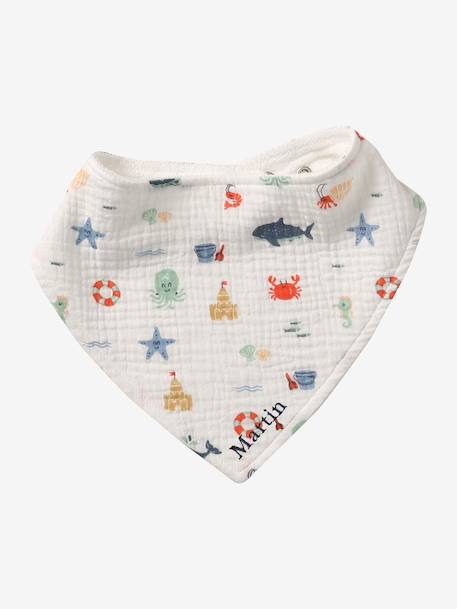 Lot 3 bavoirs bandanas en gaze de coton Bord de mer+Broceliande+Dans les bois+Hanoi+Hérisson+Hygge+lot renard+Mon coeur+Tanzanie 5 - vertbaudet enfant 