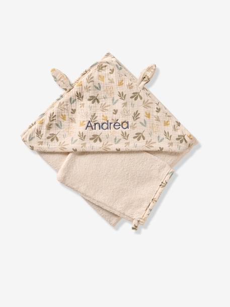 Cape bain gaze de coton personnalisable + gant de toilette BAYOU multicolore 3 - vertbaudet enfant 