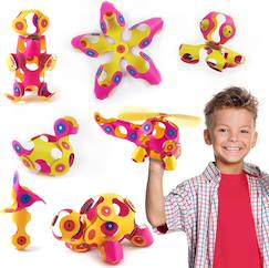Jouet-Jeux d'imagination-Jeux de construction-Crew pack (rose/jaune) clixo - jeu de construction magnétique, flexible, durable et imaginatif – 30 pièces – dès 4 ans